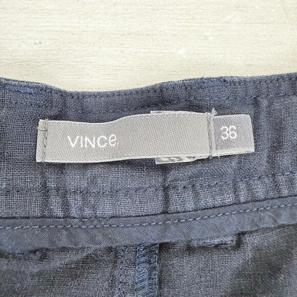 Vince 100% Linen Mens Pants 36 x 33 Straight Leg Navy Blue Drawstring Beach - Picture 7 of 13